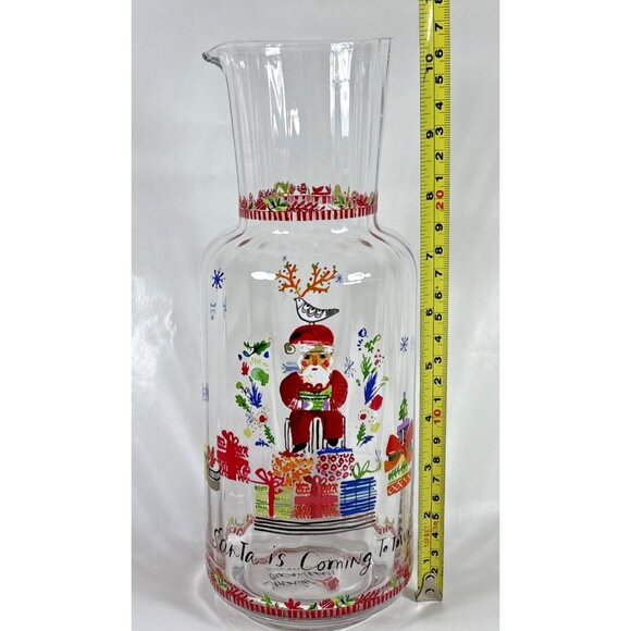 Jennifer Orkin Lewis Anthropologie Pitcher Carafe Christmas Clear Glass Painted - Picture 11 of 11